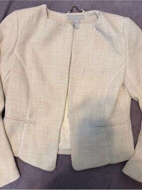 Light Beige Textured Open-Front Women's Jacket